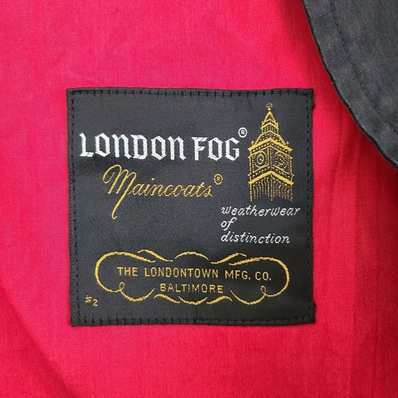 VTG London Fog Maincoats Black Trench Coat Calibere Cloth Reeves Men's 42 Long - Picture 3 of 10